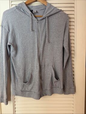 H&M Light Gray Ribbed Zip-Up Hoodie Sweater - Men's